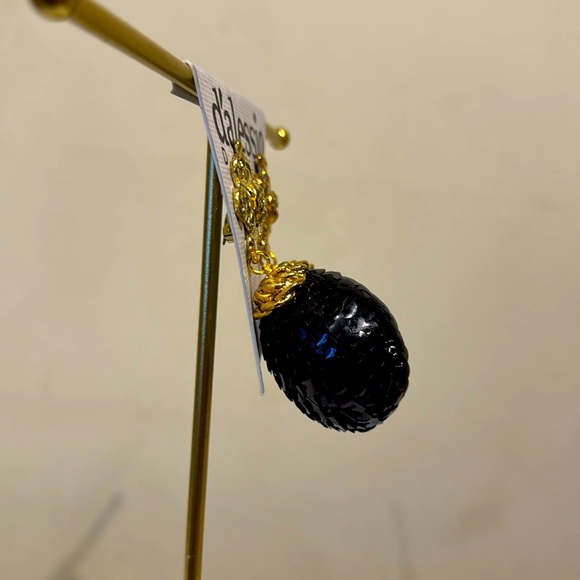 Vintage Dalessio Design Chicago Gold Tone & Black Sequin Dangle Earrings Clipons - Picture 3 of 11